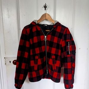 Divided Flannel Zip Up Hoodie Lined Jacket